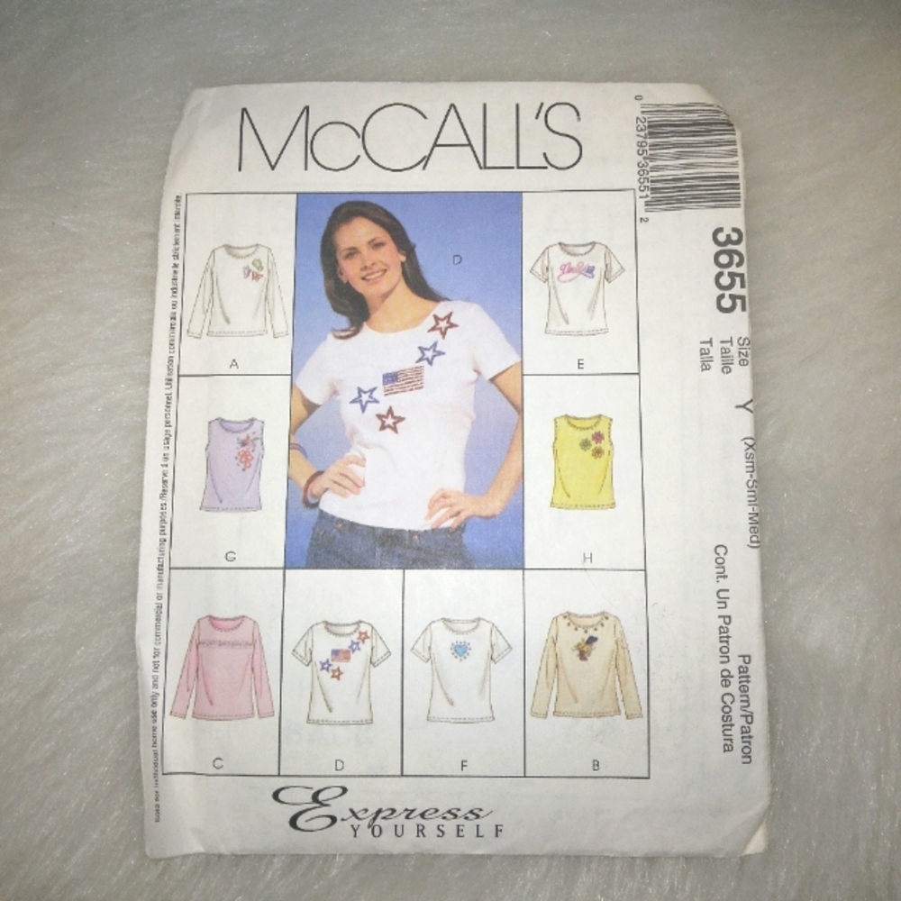 MCCALL'S 3655 Sz XS-S-M Misses top in variations for stretch knits Only …